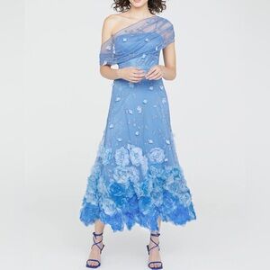$995 NWT Theia “Meredith” Floral Dress in Cornflower Blue Sz 4
